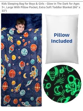 bolle Kids Space-Themed Sleeping Bag in Navy with Orange & Teal Accents